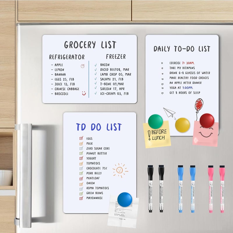 ZUXEFO Magnetic Fridge Whiteboard Set: Dry Erase White Board, Magnets (Bonus), Markers & Erasers (3-Pack, 12 X 8 Inch) - Image 1